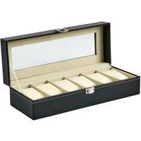 FLAVORA 6 Grids PU Leather Watch Display Box Collection Storage Case in Black