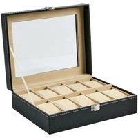 FLAVORA 10 Grids PU Leather Watch Display Box Collection Storage Case in Black