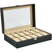 FLAVORA 12 Grids PU Leather Watch Display Box Collection Storage Case in Black