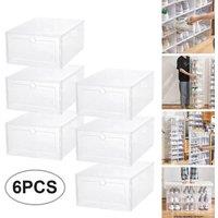 FLAVORA 6PC Stackable Clear Plastic Foldable Shoe Organiser Box for Trainers