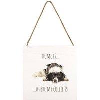 Louise Nisbet Wooden Border Collie Plaque in White