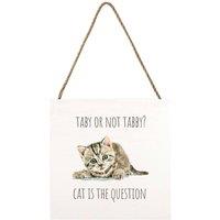 Louise Nisbet Wooden Tabby Cat Plaque in Off-White