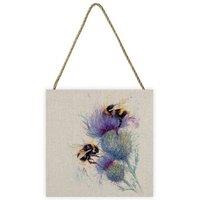 Jane Bannon Bees On Thistle Wooden Plaque in Taupe
