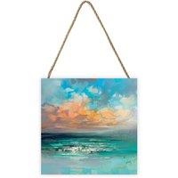 Scott Naismith Hebridean Waters Wooden Plaque in Duck Egg Blue