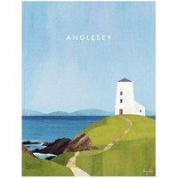 Henry Rivers Anglesey Twr Mawr Lighthouse Paper Print in Light Blue