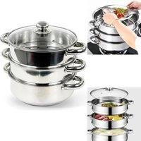 NESTLUNE 28cm 3-Tier Stainless Steel Steamer Pot Multi Layer in Silver | Size: 100 cm x 100 cm