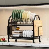SPETLEK 2 Tier Dish Drainer Rack with Drip Tray Cutlery in Black | Size: 0.6m2
