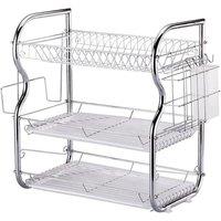 NESTLUNE 3 Tier Bowl Dish Drainer Rack Kitchen Shelves Holder Cutlery Dry Tool in Silver | Size: 1000mm 17000mm