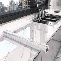 NESTLUNE Self Adhesive Waterproof Marble Vinyl Film Furniture Sticker in White | Size: 100 cm x 15 cm