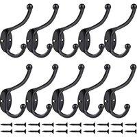 NESTLUNE 10PCS Coat hooks Double Wall Mounted Robe Hook in Black | Size: 500mm
