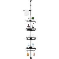 Kelvenix 4-Tier Adjustable Bathroom Shower Shelf - Tension Pole Storage Organizer with Towel Bar & Hooks (Black) in Black