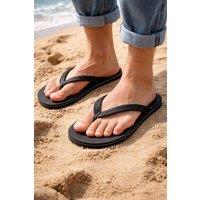 LARANGE Men's Classic Beach Flip-Flops - Lightweight Casual Toe Post Sandals in Black | Size: 9