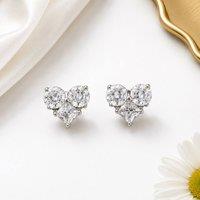 Lemon Daisy Accessories Women's Crystal Heart Stud Earrings for Bridal, Wedding, Bridesmaid & Prom in Silver