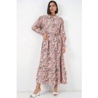 Big Dart Women's Paisley Belted Midi Shirt Dress in Light Pink | Size: XL