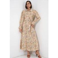 Big Dart Women's Paisley Belted Midi Shirt Dress in Amber | Size: Large