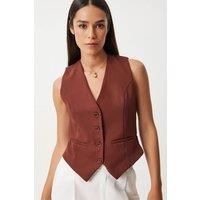Happiness Istanbul Women's Crop Button Waistcoat in Chocolate | Size: Small