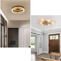 Garwarm Set of 2 Gold Ceiling Lights - Ring & Sunburst Designs in Metallic Gold
