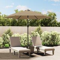 Berkfield Home Outdoor Parasol with LED Lights & Steel Pole 300cm Taupe in Beige