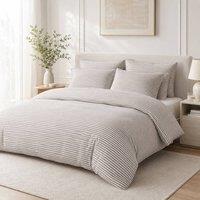 Grace Pinstripe Elegant Duvet Cover Set Ultrasoft Reversible Bedding Sets in Grey | Size: Single