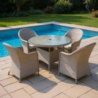 Shatchi Sorrento 4-Seater Rattan Dining Round Garden Table & Chairs Aluminium Outdoor Furniture Set in Natural