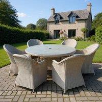 Shatchi Sorrento 6-Seater Rattan Dining Set, Round Garden Table with Chairs, Outdoor Patio Furniture Set in Light Grey