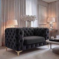 Sofaya Monaco Chesterfield Velvet Arm Chair Cushions Sofa Seater Couch in Black | Size: Armchair
