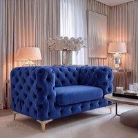 Sofaya Monaco Chesterfield Velvet Arm Chair Cushions Sofa Seater Couch in Blue | Size: Armchair