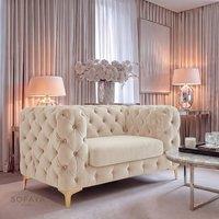 Sofaya Monaco Chesterfield Velvet Arm Chair Cushions Sofa Seater Couch in Cream | Size: Armchair