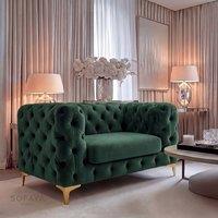 Sofaya Monaco Chesterfield Velvet Arm Chair Cushions Sofa Seater Couch in Green | Size: Armchair