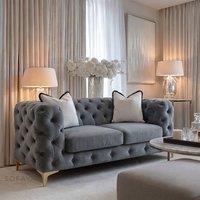 Sofaya Monaco Chesterfield Velvet Cushions Sofa 2 Seater Couch in Grey