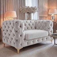 Sofaya Monaco Chesterfield Velvet Arm Chair Cushions Sofa Seater Couch in Light Grey | Size: Armchair