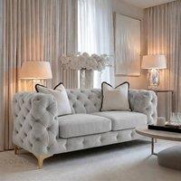 Sofaya Monaco Chesterfield Velvet Cushions Sofa 2 Seater Couch in Light Grey