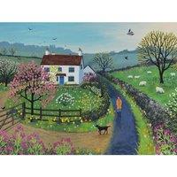 Jo Grundy Walking Past April Cottage Framed Canvas Print