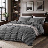 Grace Pinstripe Elegant Duvet Cover Set Ultrasoft Reversible Bedding Sets in Charcoal | Size: Double