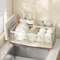 SPETLEK Steel Dish Drainer Rack with Drip Tray Cutlery in Beige | Size: 0.6m2