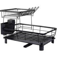 EONLION 2 Tier Dish Drainer Rack Drip Tray Cutlery Holder in Black | Size: 100 cm