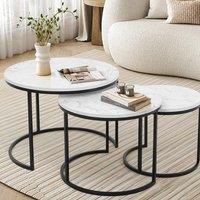 EONLION Set of 3 Round Nesting Coffee Tables in White | Size: 100 cm