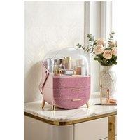SHEONLY Countertop Portable Oval Makeup Storage Box with Transparent Cover in Pink