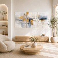 Mafett Abstract Blue Gold Canvas Wall Art Set of 3 Modern Triptych Decor | Size: W18 x H24