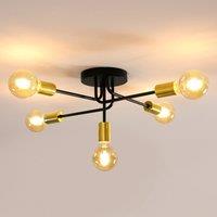 Pheashine Gold 5-Light Ceiling Light, E27 Industrial Flush Mount, Bulb included in Black