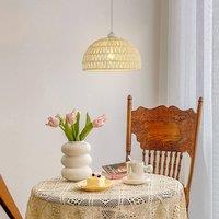 Pheashine White Rattan Woven Pendant Light, E27, Adjustable 130cm, Bulb included in Beige