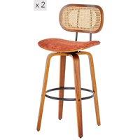 Nordlys Set of 2 Bar Stools Wood Caning in Black