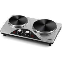 Cusimax Silver 2500W Double Cast Iron Hot Plate with Temperature Controls