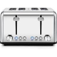 Cusimax Silver 34cm 4-Slice Stainless Steel Toaster 1650W Extra-Wide Slots
