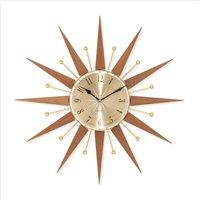 Acctim Wolcott Wall Clock Sunburst Mid-century Metal & Wooden Spoke 50cm in Dark Brown