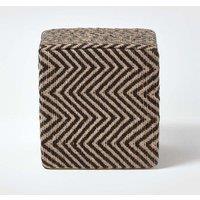 Homescapes Herringbone Jute Cube Pouffe in Black