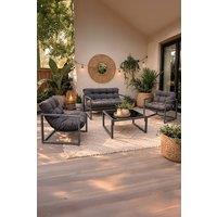 Neo 4 Piece Outdoor Metal Patio Furniture Set with Cushions Glass Table in Grey