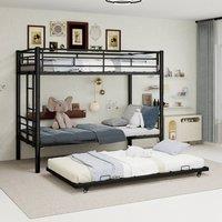 Matteo Black 3-Tier Metal Bunk Bed with Pull-Out Trundle - Space Saving | Size: Single