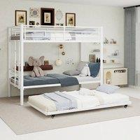 Matteo White Metal Triple Bunk Bed with Trundle - Space-Saving Design | Size: Single