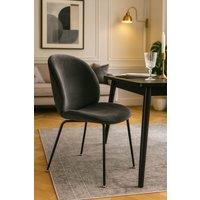 Fusion Living Luxurious Velvet Dining Chair with Black Metal Legs in Dark Grey
